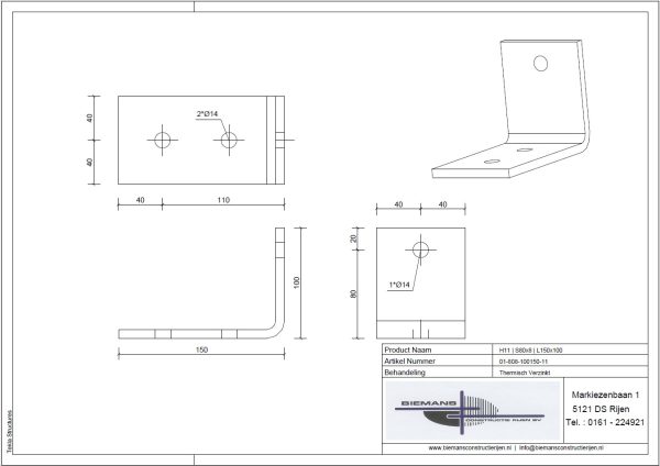 H11 | S80x8 | L150x100 - Afbeelding 2